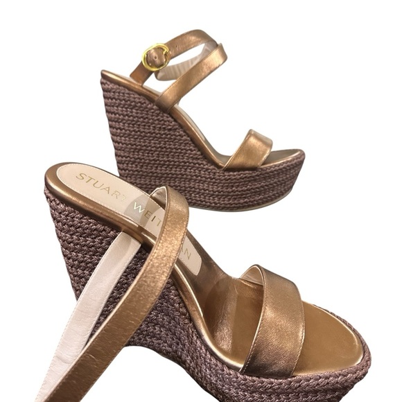 Stuart Weitzman Alex Wedge Liquid Metallic Leather Size 7 - Picture 2 of 9